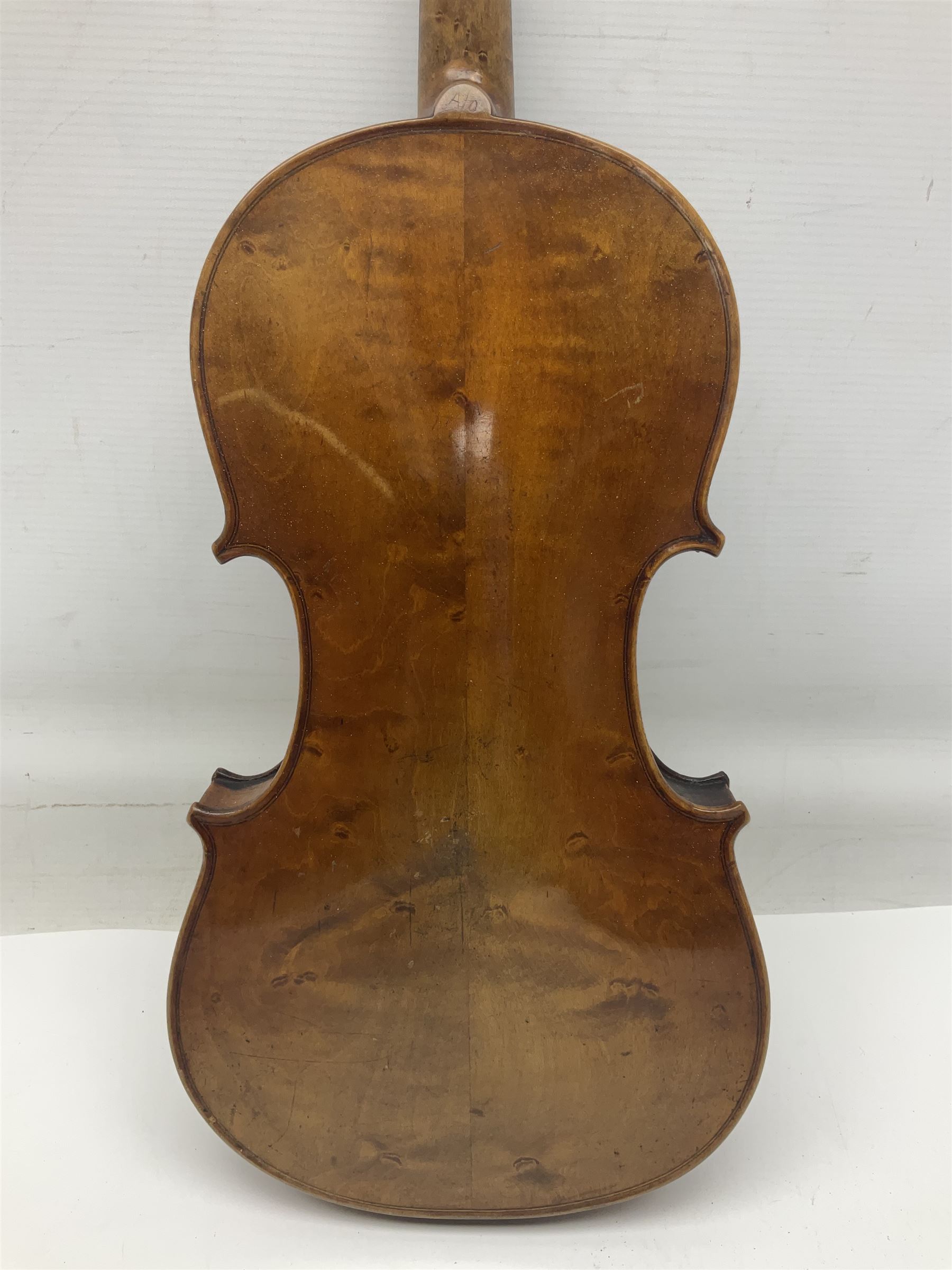 Late 19th century German trade violin c1890 with 36cm two-piece birds-eye maple back - Image 3 of 17