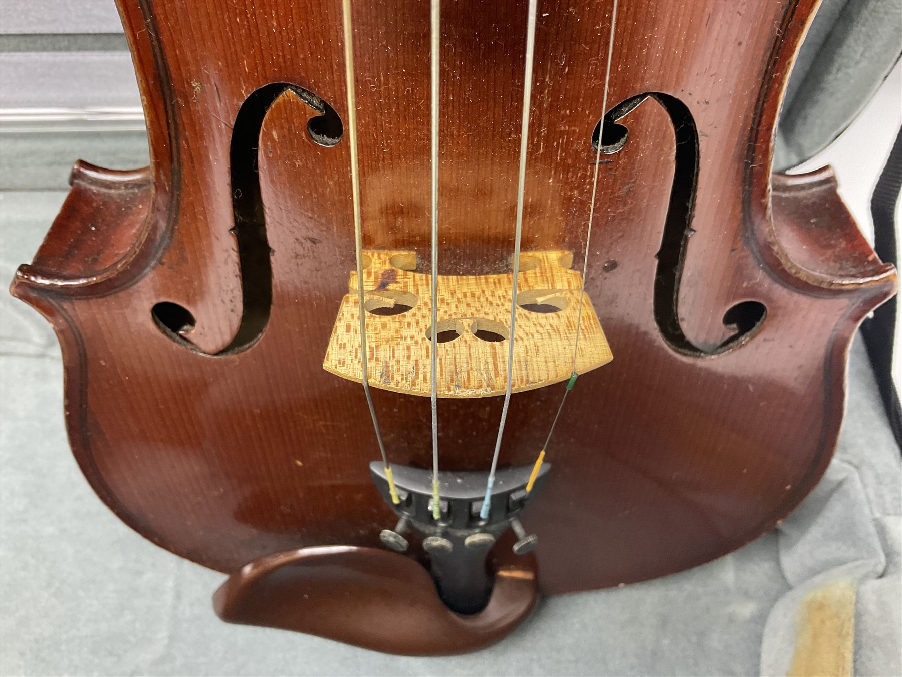 Early 20th century French Mirecourt violin with 35.5cm two-piece maple back and ribs and spruce top; - Image 2 of 22