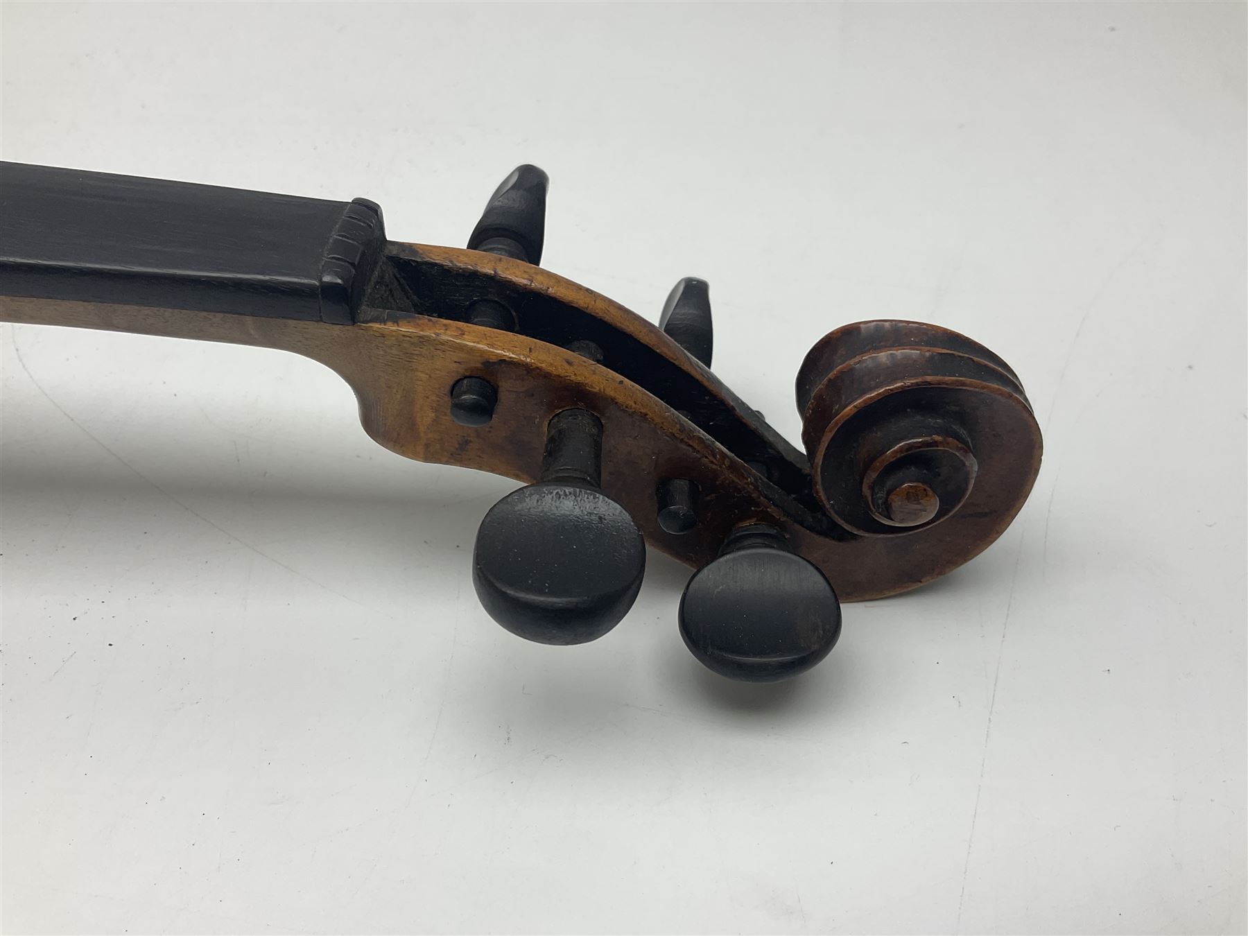 Late 19th century German trade violin c1890 with 36cm two-piece birds-eye maple back - Image 12 of 17