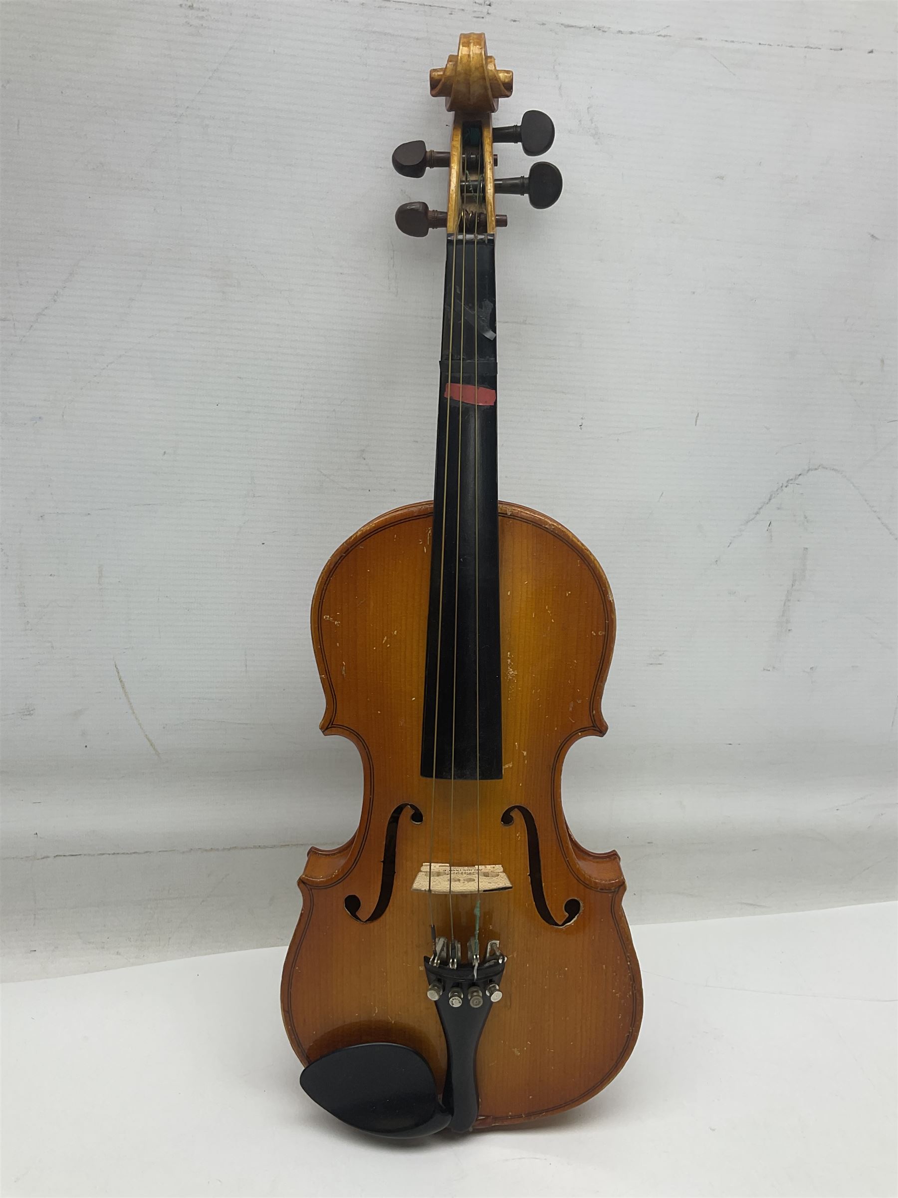 Four Chinese graduated violins - full size with 35.5cm two-piece back; three-quarter size with 33.5c - Image 19 of 34