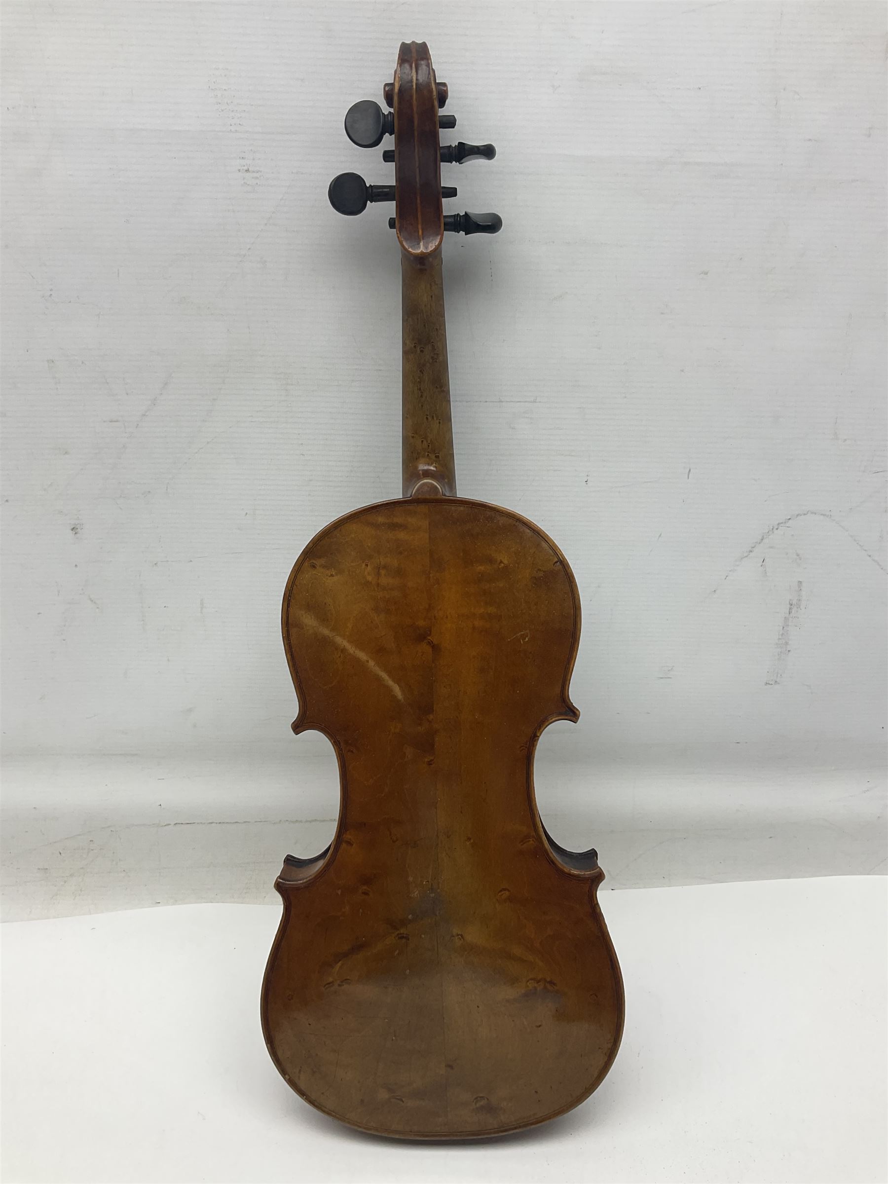Late 19th century German trade violin c1890 with 36cm two-piece birds-eye maple back - Image 2 of 17
