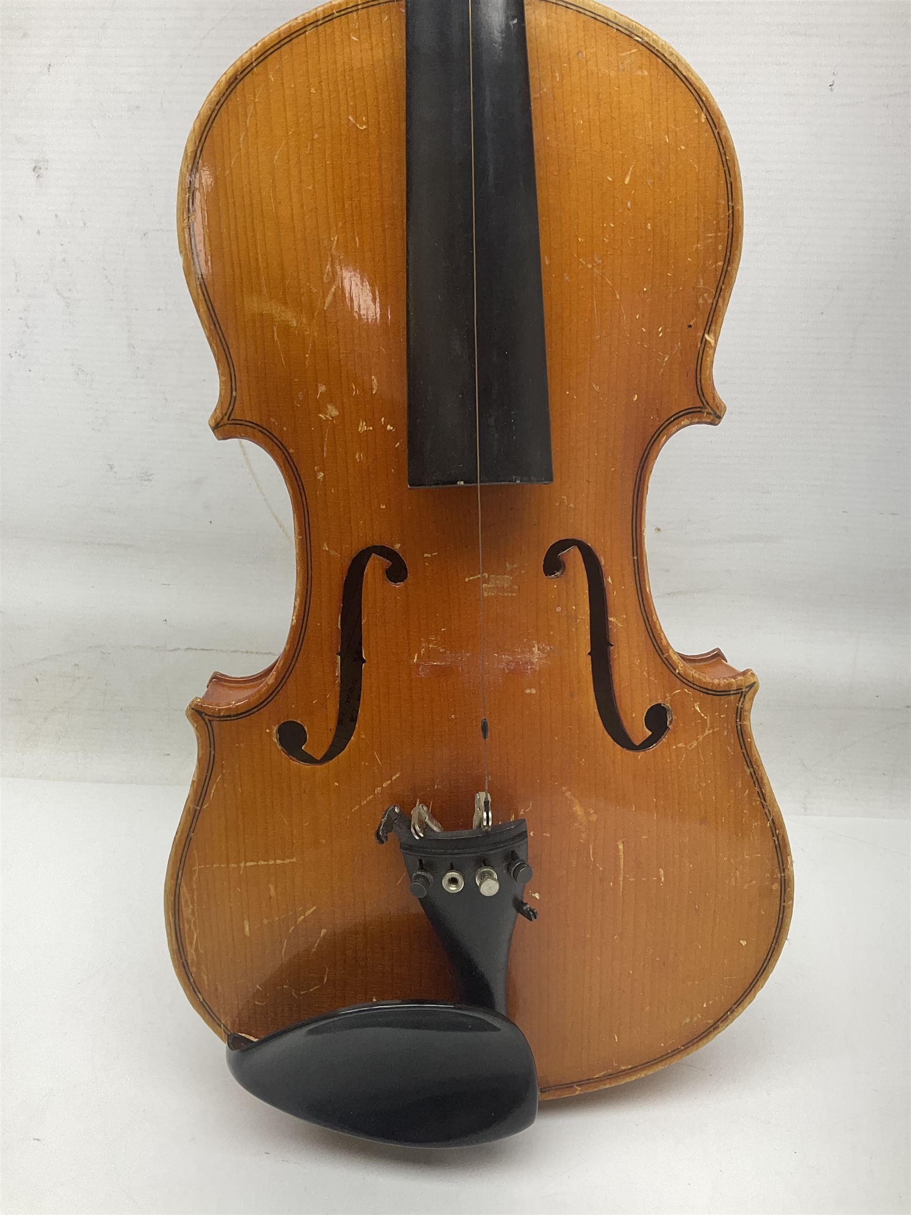 Four Chinese graduated violins - full size with 35.5cm two-piece back; three-quarter size with 33.5c - Image 30 of 34