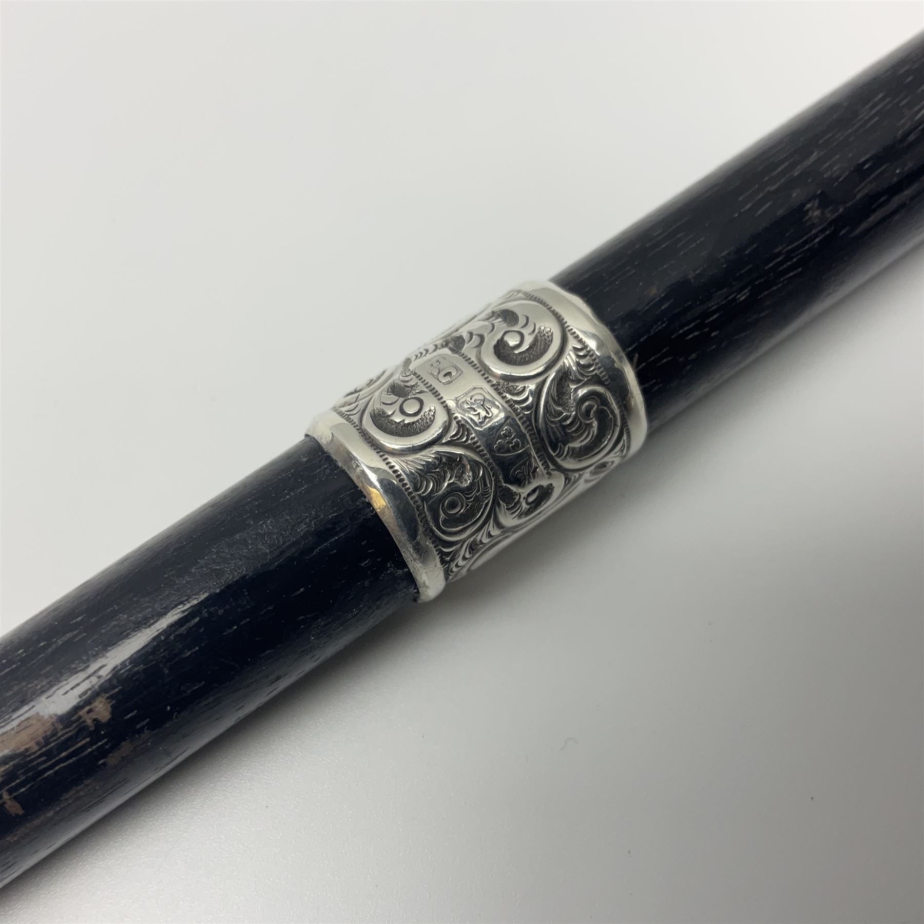 Two early 20th century conductor's ebonised batons each with three silver mounts; one hallmarked Lon - Image 8 of 11