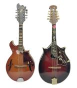 Eastern eight-string mandolin with sunburst finish and mother-of-pearl inlay L68.5cm; and another Ha
