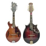 Eastern eight-string mandolin with sunburst finish and mother-of-pearl inlay L68.5cm; and another Ha