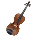Early 20th century German three-quarter size violin with 33.5cm maple back and ribs and spruce top;