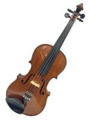 Early 20th century German three-quarter size violin with 33.5cm maple back and ribs and spruce top;