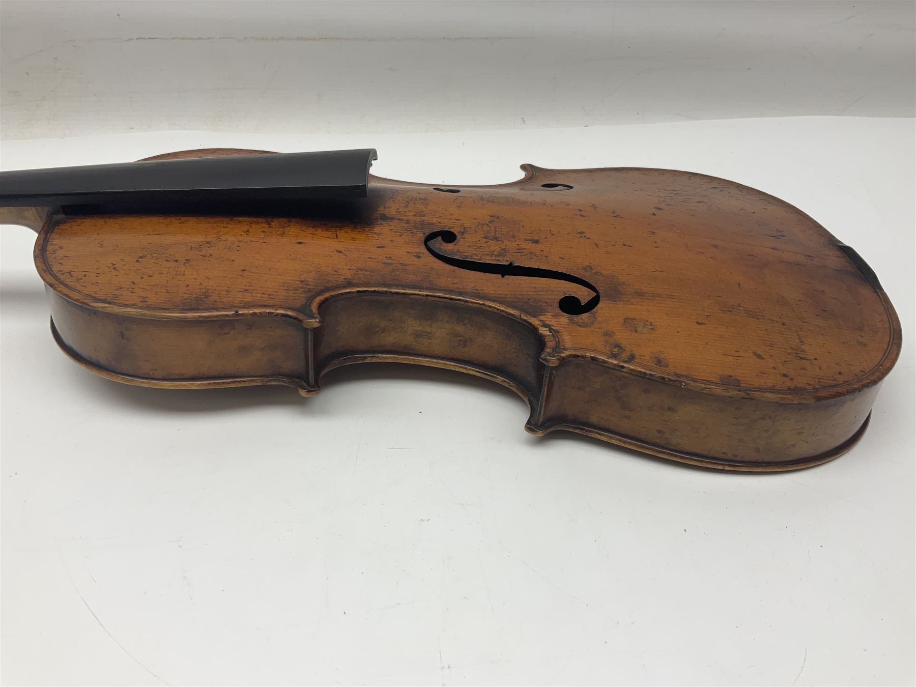 Late 19th century German trade violin c1890 with 36cm two-piece birds-eye maple back - Image 8 of 17