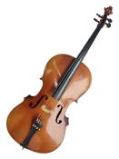 German half-size cello with 69cm two-piece maple back and ribs and spruce top; L112.5cm overall; in