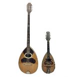 Italian bouzouki type long necked mandolin with segmented lute back and spruce top with tortoiseshel