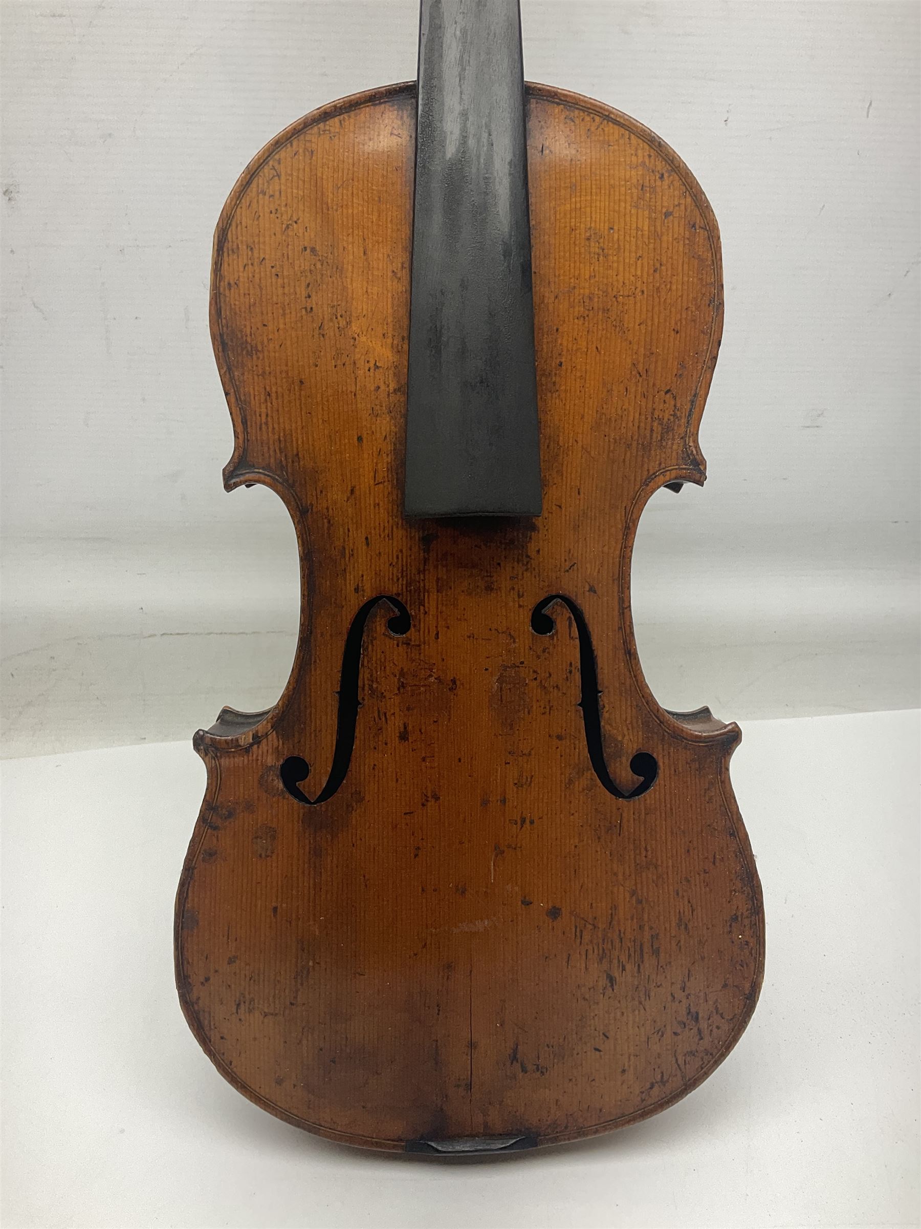 Late 19th century German trade violin c1890 with 36cm two-piece birds-eye maple back - Image 5 of 17