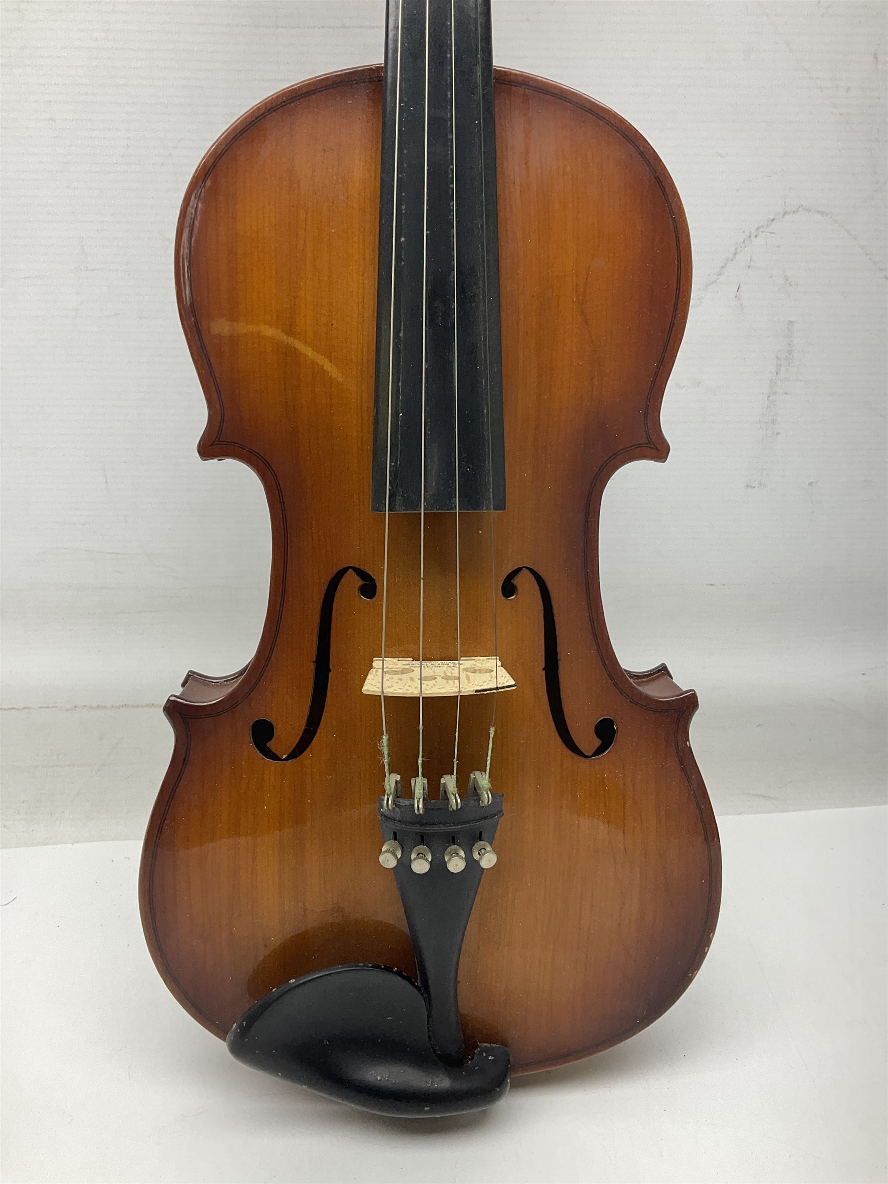 Chinese Parrot violin with 35.5cm two-piece back; L59.5cm in carrying case; and early 20th century G - Image 18 of 34