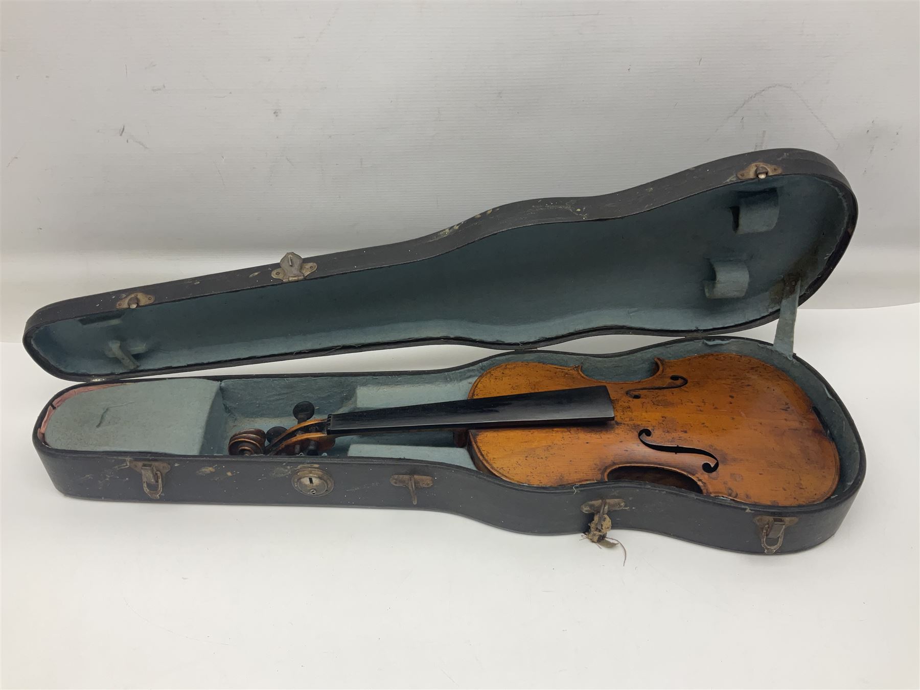 Late 19th century German trade violin c1890 with 36cm two-piece birds-eye maple back - Image 13 of 17