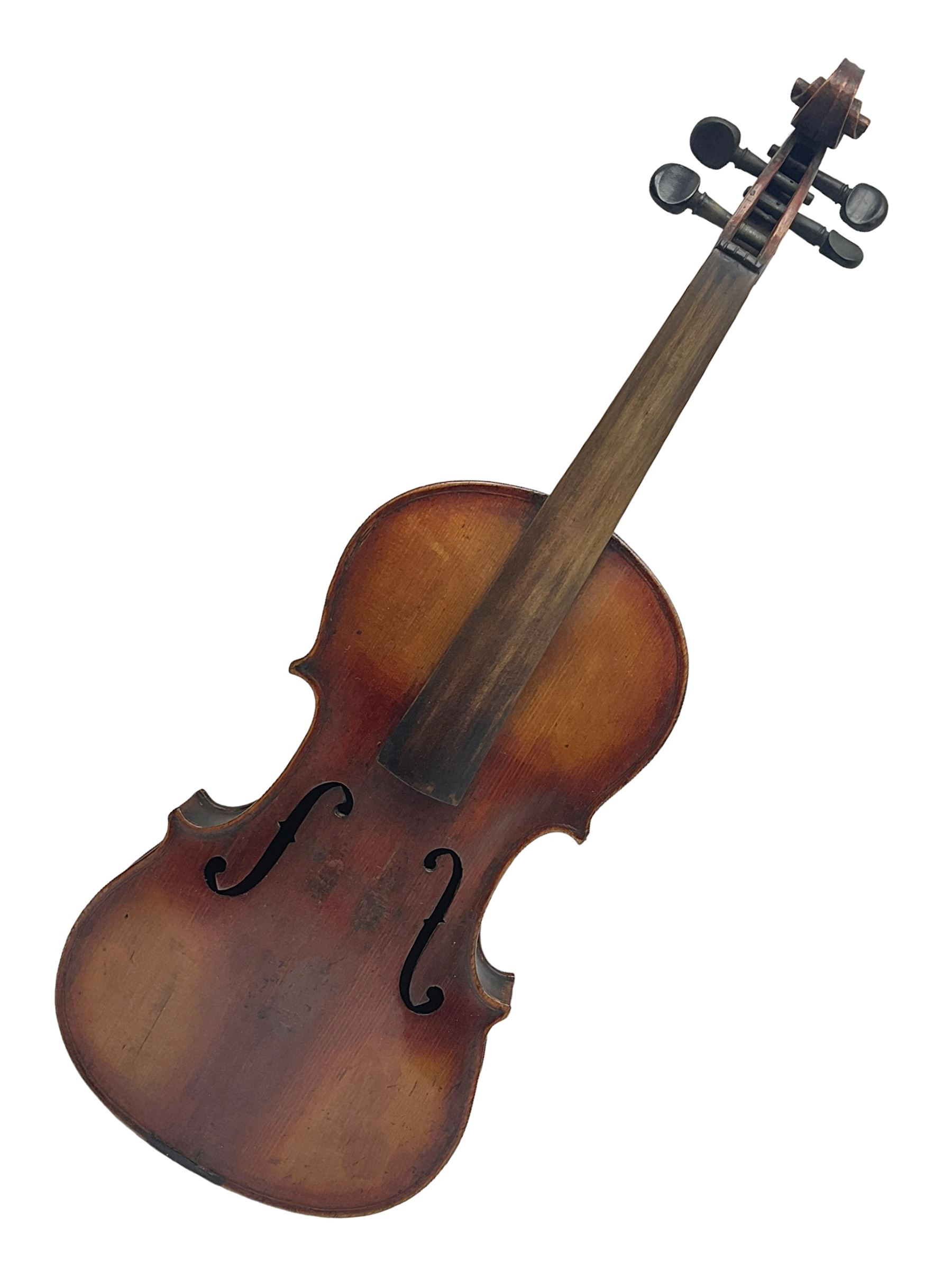 Saxony violin c1890 with 35.5cm two-piece maple back and ribs and spruce top L59cm overall; in carry