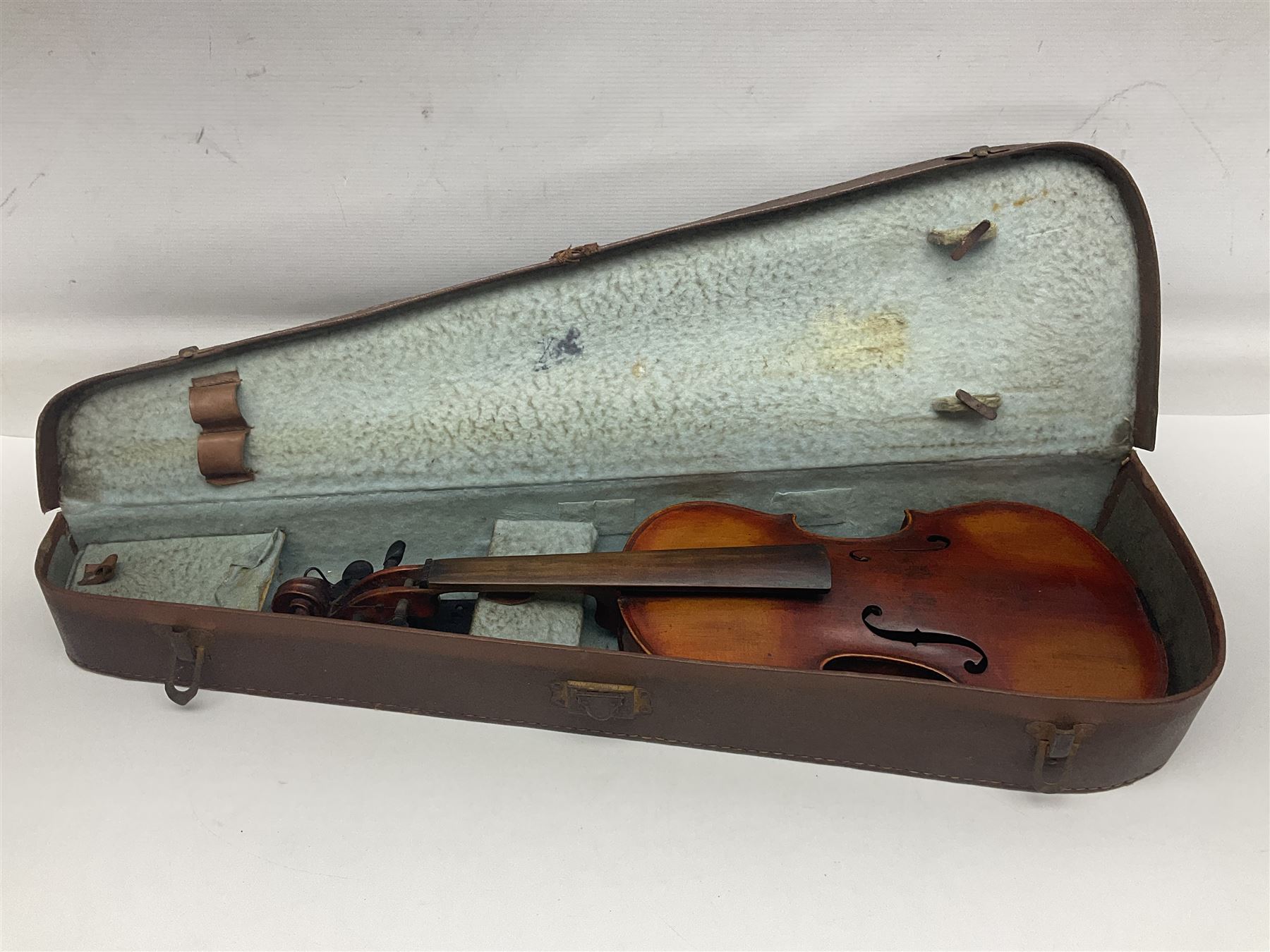 Saxony violin c1890 with 35.5cm two-piece maple back and ribs and spruce top L59cm overall; in carry - Image 13 of 15