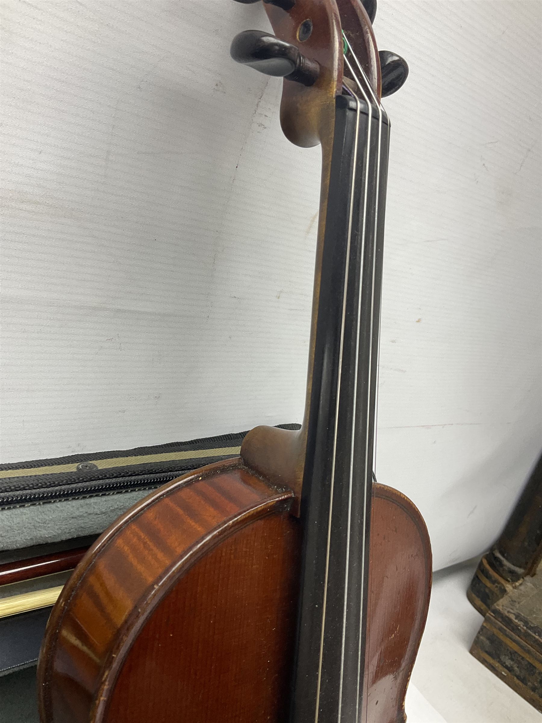 Early 20th century French Mirecourt violin with 35.5cm two-piece maple back and ribs and spruce top; - Image 7 of 22