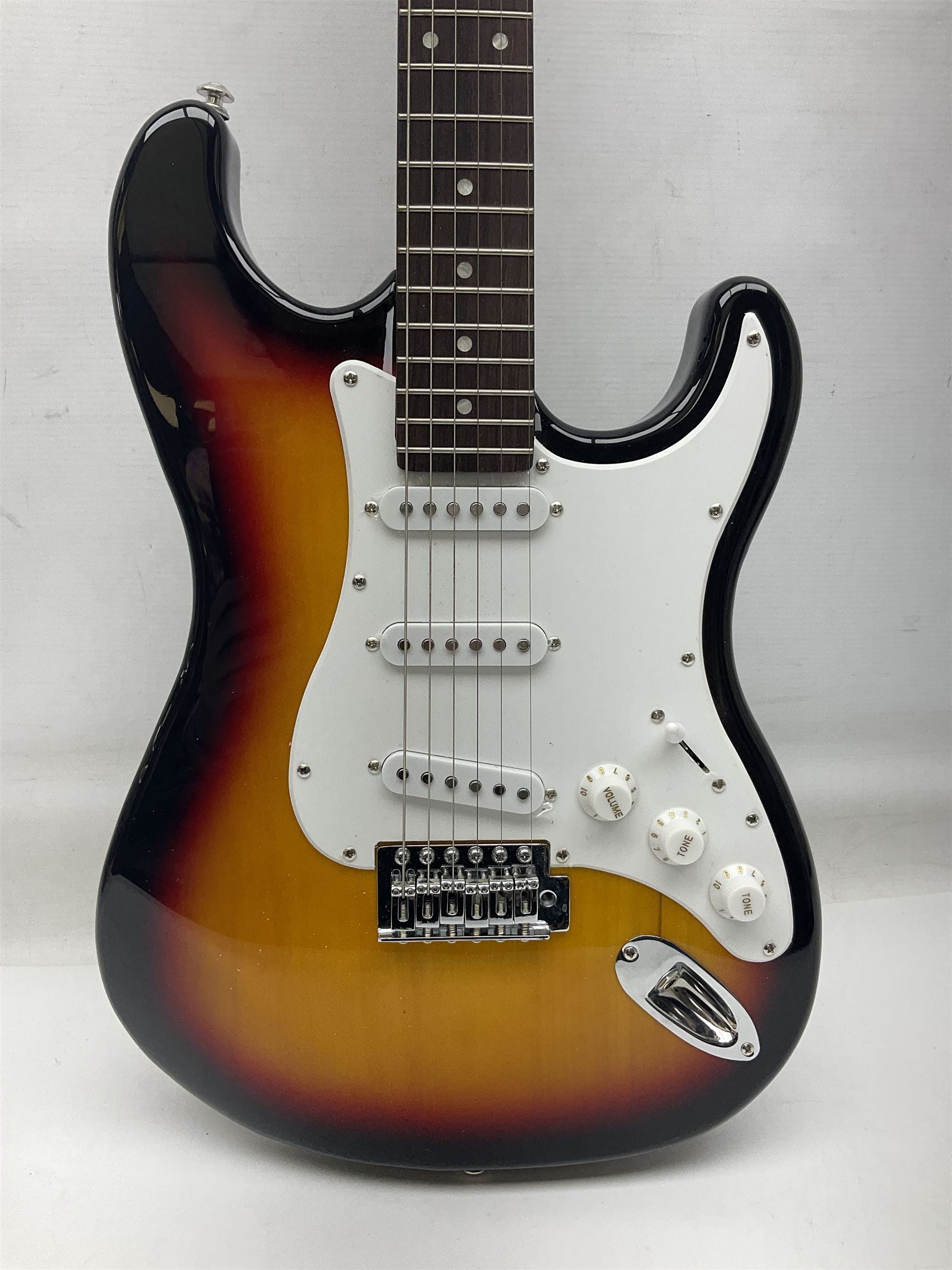 J & D Guitars cut-away electric six-string guitar with three-colour sunburst finish L99cm; in carryi - Image 2 of 26