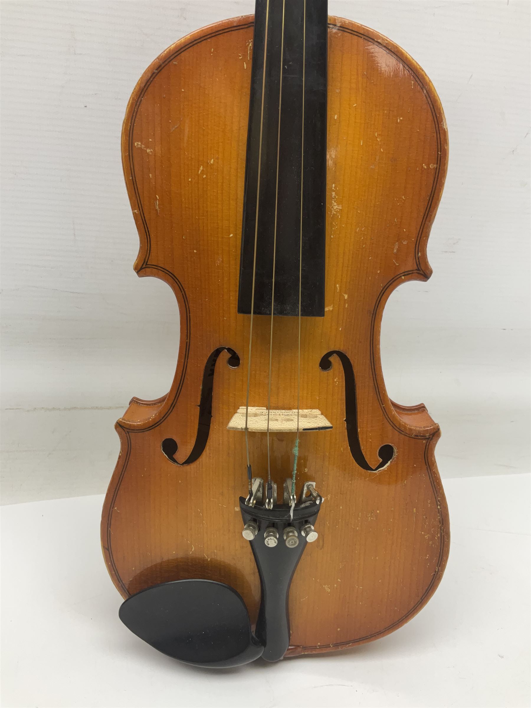 Four Chinese graduated violins - full size with 35.5cm two-piece back; three-quarter size with 33.5c - Image 20 of 34