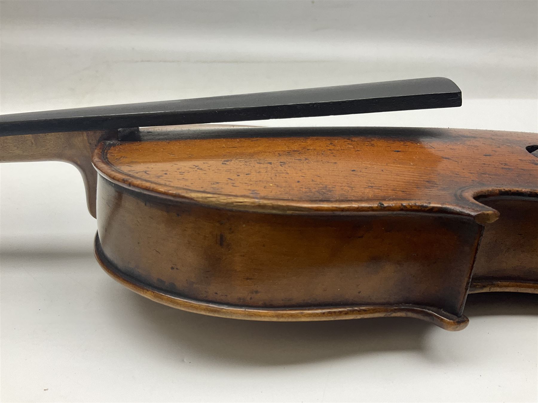 Late 19th century German trade violin c1890 with 36cm two-piece birds-eye maple back - Image 9 of 17