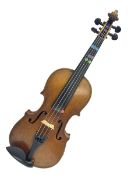 Early 20th century French half-size violin with 31cm two-piece maple back and ribs and spruce top L5