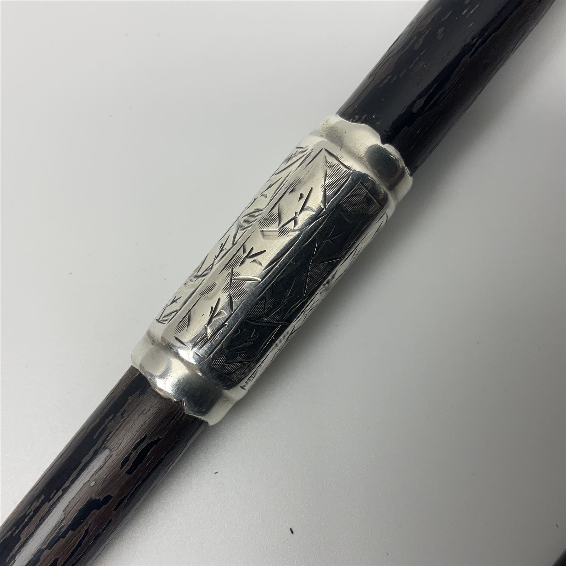 Two early 20th century conductor's ebonised batons each with three silver mounts; one hallmarked Lon - Image 4 of 11