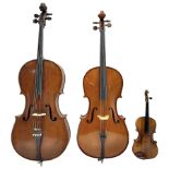 German cello c1900 with 75cm two-piece maple back and ribs and spruce top L121cm overall; in canvas