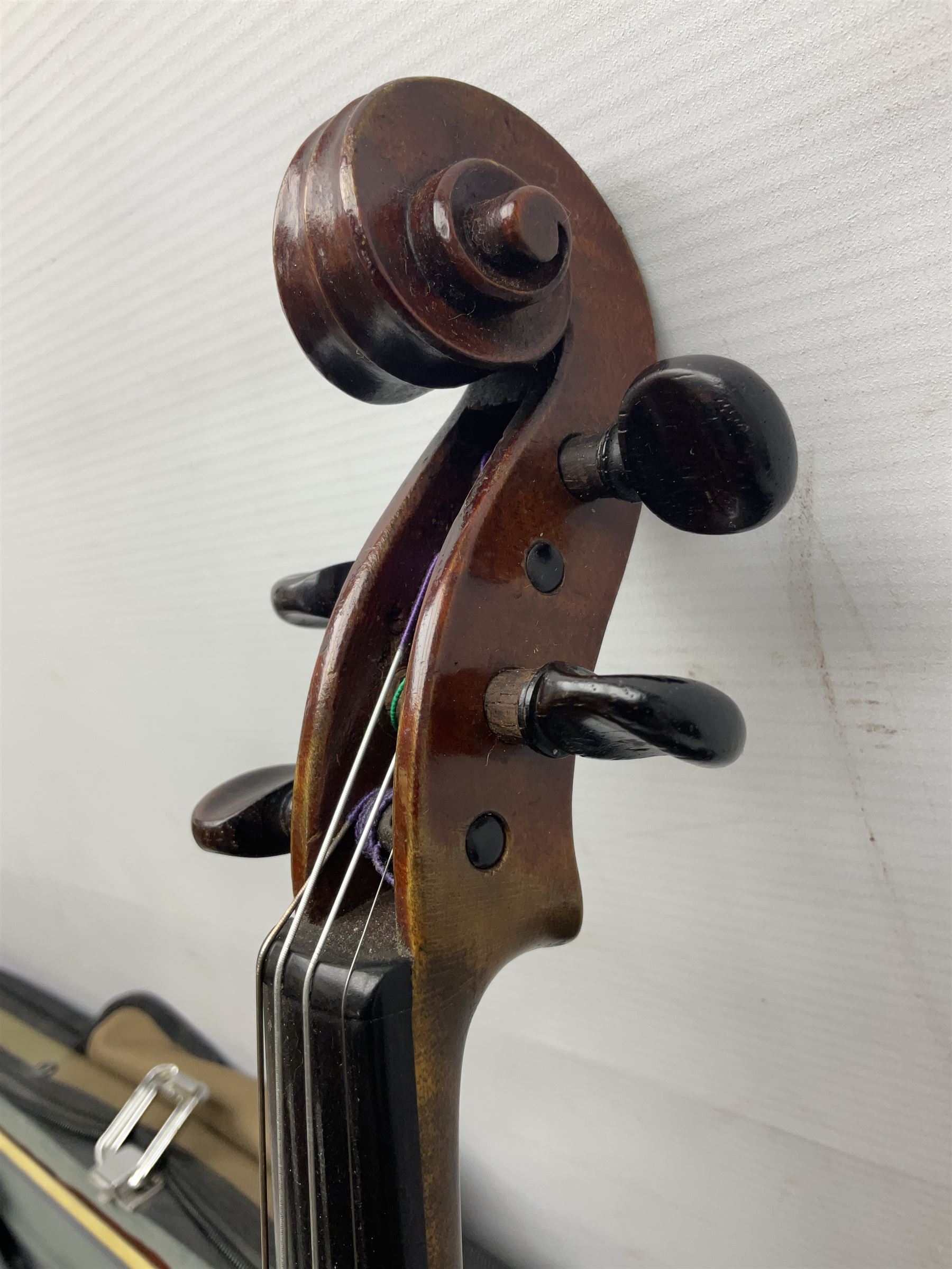 Early 20th century French Mirecourt violin with 35.5cm two-piece maple back and ribs and spruce top; - Image 5 of 22