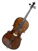 Stentor Student I quarter-size cello with 59.5cm two-piece maple back and ribs and spruce top; bears