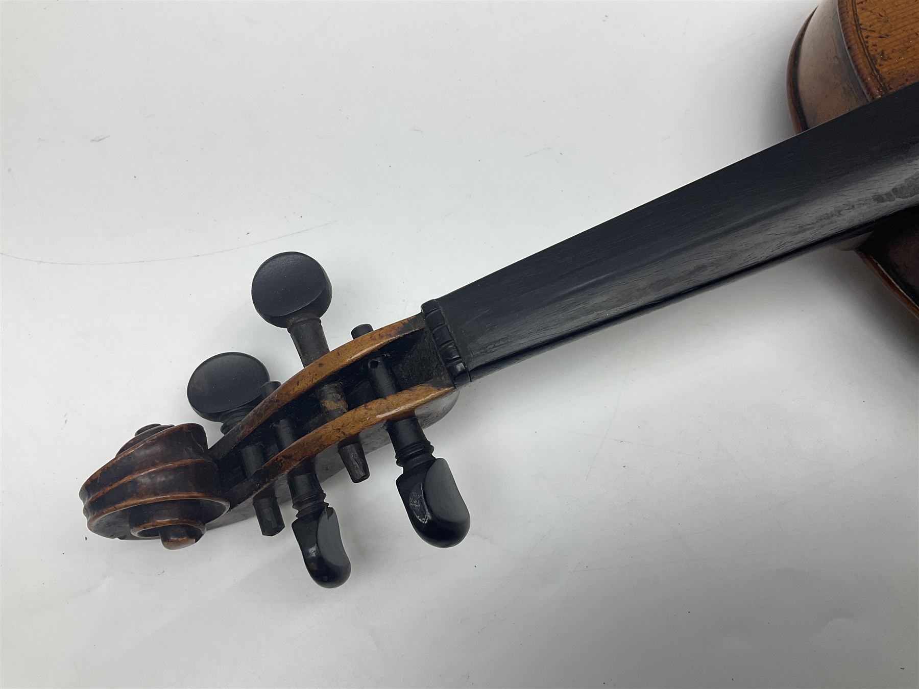 Late 19th century German trade violin c1890 with 36cm two-piece birds-eye maple back - Image 11 of 17
