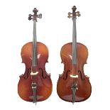 Two student half-size cellos - Boosey & Hawkes Artia with 65cm one-piece back and spruce top; bears