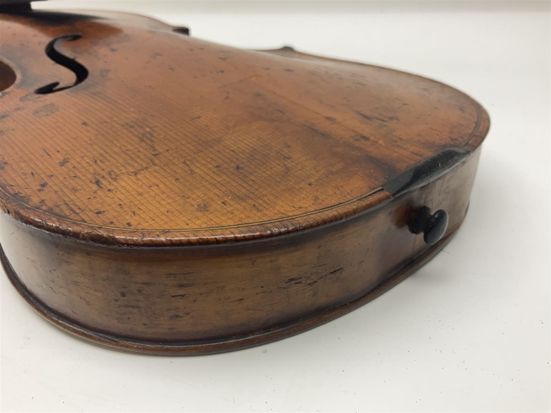 Late 19th century German trade violin c1890 with 36cm two-piece birds-eye maple back - Image 7 of 17