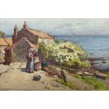 Henry Silkstone Hopwood (Staithes Group 1860-1914): Fisherman and Girls at Runswick Bay