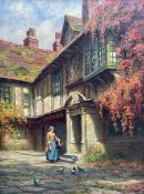 Frank Moss Bennett (British 1874-1952): Lady in a Sunlit Courtyard