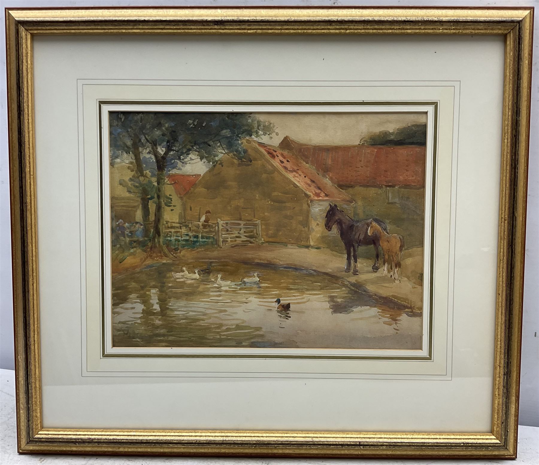 John Atkinson (Staithes Group 1863-1924): Horse and Foal by the Duck Pond - Image 2 of 4