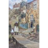 James William Booth (Staithes Group 1867-1953): Mother and Child outside a Runswick Cottage