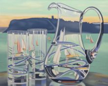 Joy Lomas (British Contemporary): Scarborough North Bay viewed through Glassware