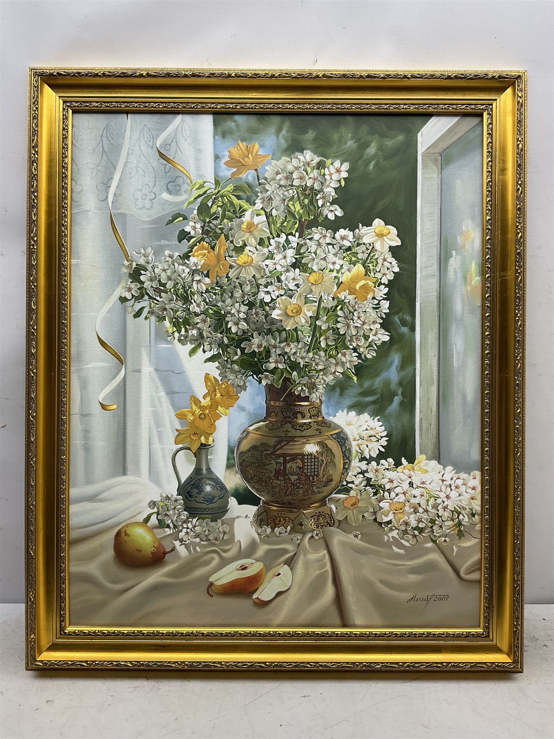 Gregori (Lysechko) Lyssetchko (Russian 1939-): Still Life of Spring Flowers in a Japanese Vase - Image 2 of 4