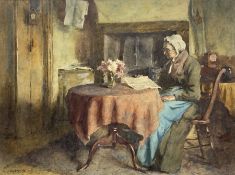 Albert George Stevens (Staithes Group 1863-1925): Lady Reading the Paper