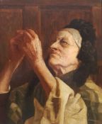 Frederick Brueton (British 1859-1916): Elderly Lady Threading a Needle