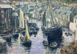 English School (20th century): Fishing Boats in Polperro Harbour