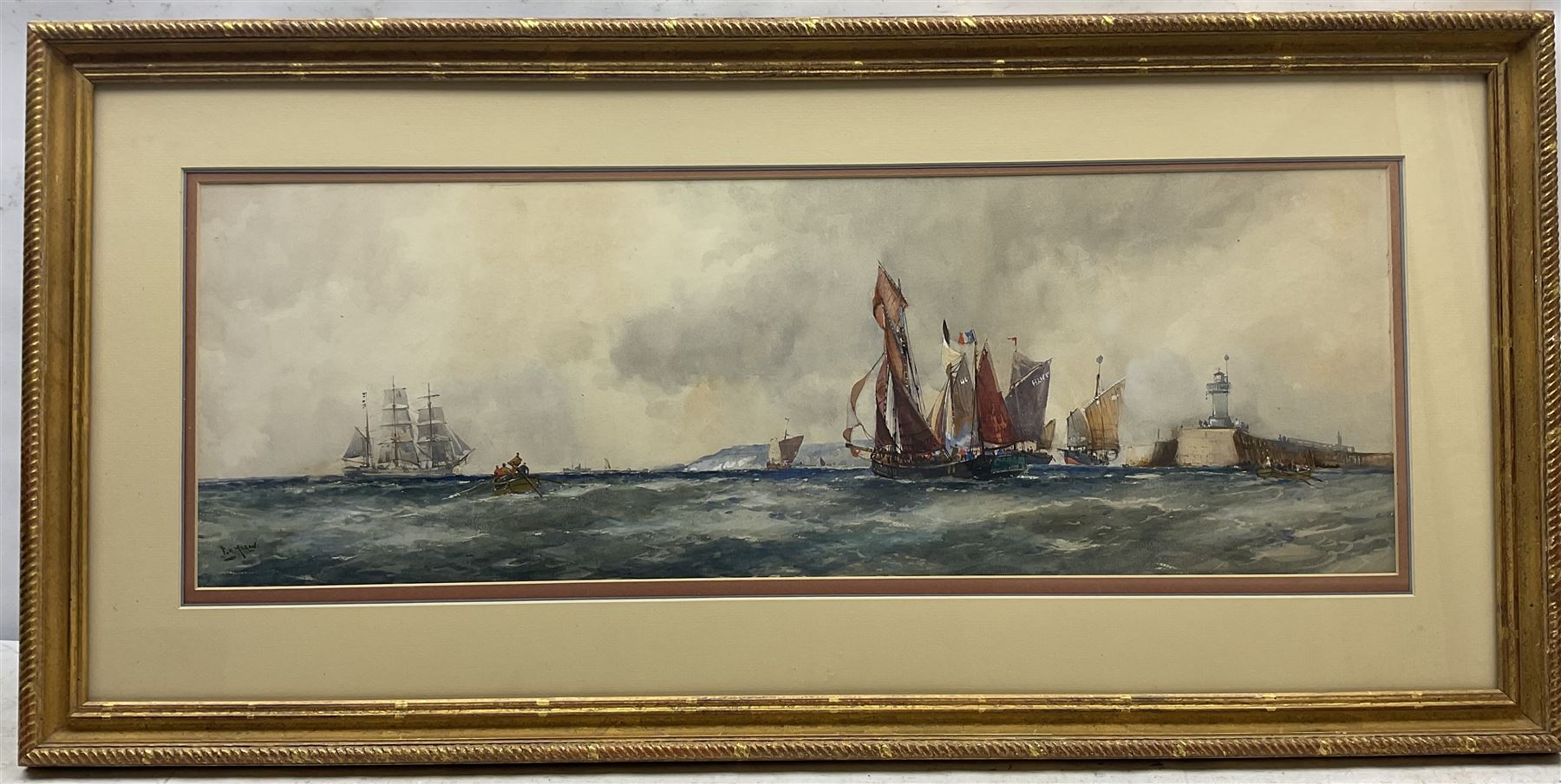 Frank Henry Mason (Staithes Group 1875-1965): Sailing Vessel and Fishing Boats off the Coast - Image 2 of 4