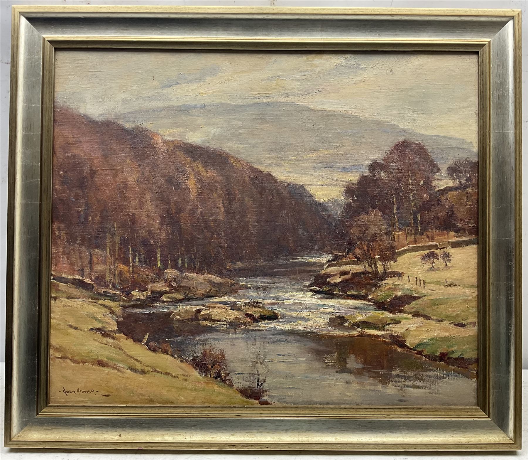 Owen Bowen (Staithes Group 1873-1967): 'The Wharfe Valley at Appletreewick' - Image 2 of 5