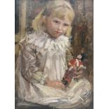 English School (Early 20th century): Young Girl holding a Doll