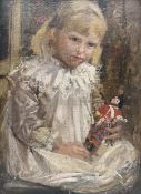 English School (Early 20th century): Young Girl holding a Doll