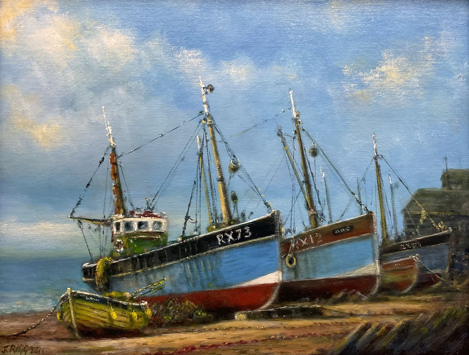 Jack Rigg (British 1927-): Rye Fishing Boats at Low Tide