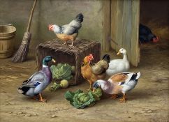 Edgar Hunt (British 1876-1953): Ducks and Chickens in the Farmyard