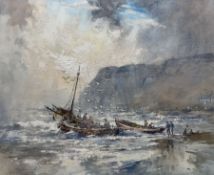 Robert Leslie Howey (British 1900-1981): Launching Cobles at Staithes