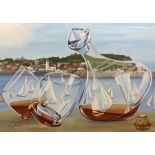 Joy Lomas (British Contemporary): Scarborough South Bay viewed through Glassware