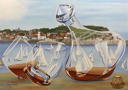 Joy Lomas (British Contemporary): Scarborough South Bay viewed through Glassware