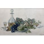 Hannah (Hoyland) Mayor (Staithes Group 1871-1947): Still Life of a Decanter and Grapes